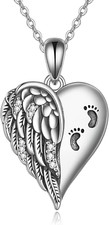 Guardian Angel Wings Heart Necklace Sterling Silver Memorial Sympathy for Women