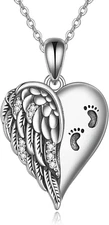 Guardian Angel Wings Heart Necklace Sterling Silver Memorial Sympathy for Women