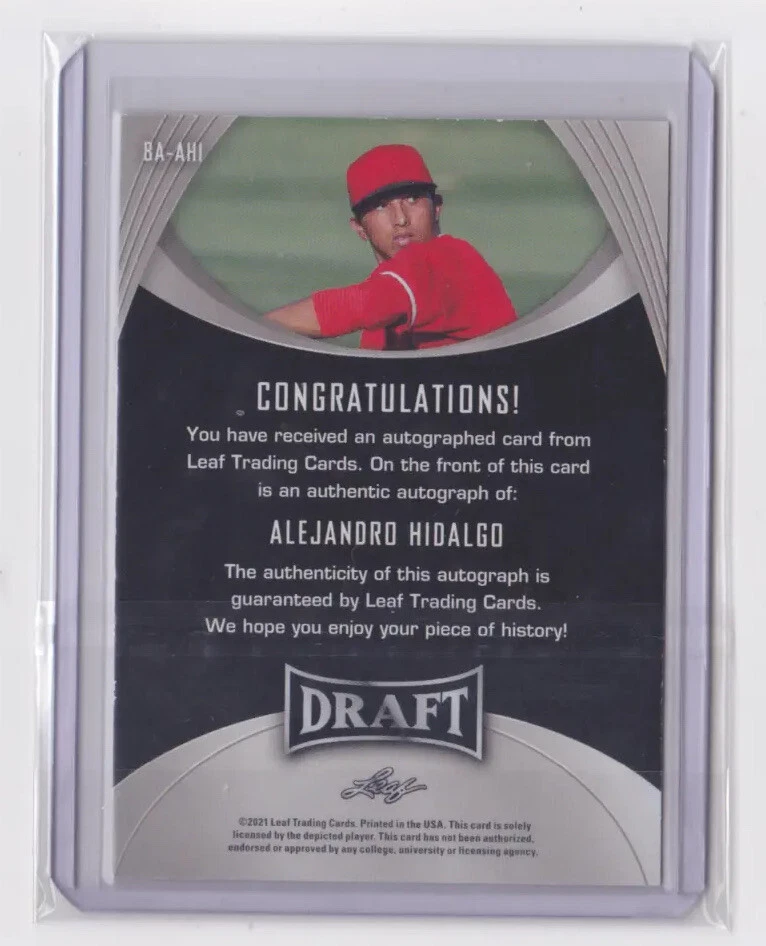 2021 LEAF BASEBALL DRAFT ROOKIE AUTO GOLD ALEJANDRO HIDALGO #BA-AH1 L.A. ANGELS - Image 2 of 2
