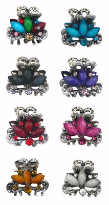 Pair of Mini Jaw Clip Decked w. Colorful Beads Sparkly Stones U864175-0580pairs