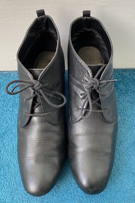 M&S FOOTGLOVE Genuine Black Leather Ladies’ Wider Fit Ankle Heel Boots Size  UK