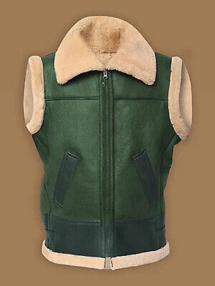Mens Brown Faux Sheepskin Fur Vest Leather Jacket Waistcoat Warm