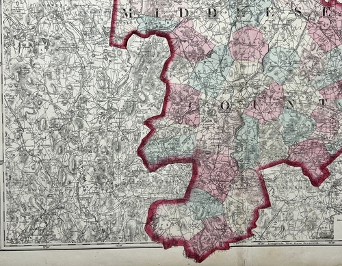 Original 1871 Middlesex County Map,Lexington,Sudbury,Concord,Newton,Mass,MA,Rail - Picture 6 of 15