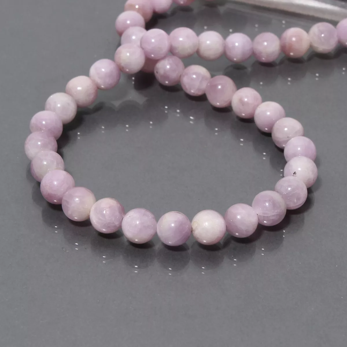 HANDMADE Smooth Round KUNZITE Beaded Necklace REIKI KUNZITE
