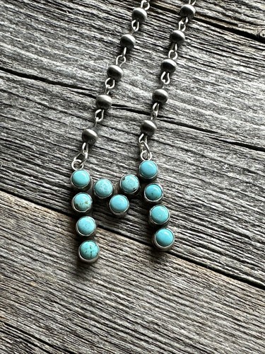 Z Alphabet Navajo Sterling Silver Blue Turquoise Rosary Bead Necklace 22 inch KY - Picture 11 of 12