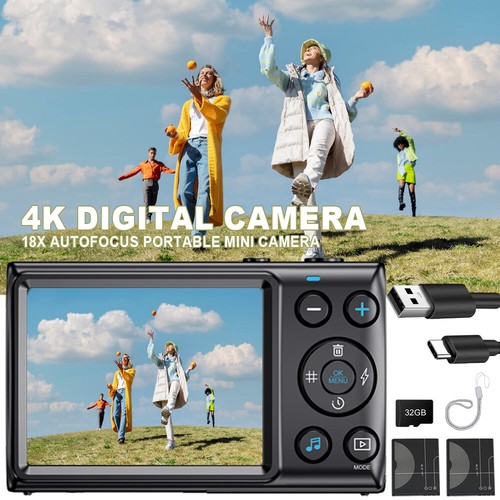 4K Digital Camera 64MP 18X Zoom 32G Autofocus UHD Compact Rechargeable Camera - Picture 8 of 17