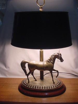 Old Solid Bronze Horse Figure Table Desk Lamp Wired Green Painted