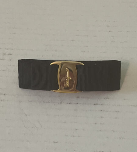 Neu ohne Etikett Ferragamo marineblau Vara Schleife Haarspange goldene Beschläge 225 $ - Bild 2 von 3