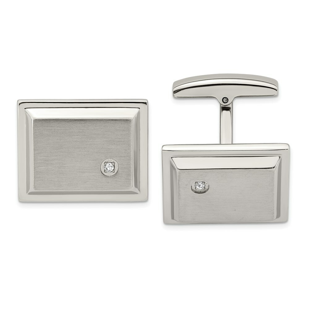 Stainless Steel Brushed and Polished CZ Rectangle Cufflinks 9890₽