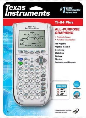 Texas Instruments TI-84 Plus White Calculator Battery Powered Math Graphing Tool