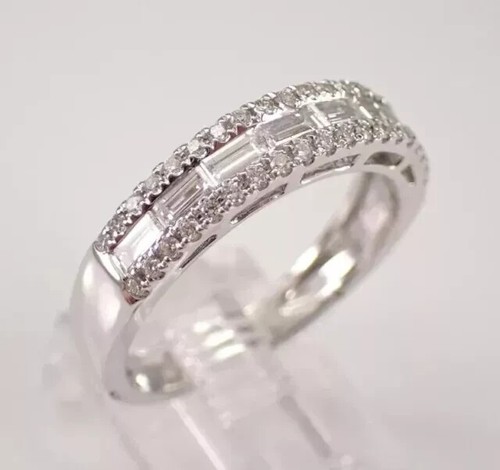 2.00Ct Round Cut Natural Moissanite Wedding Band Ring In 14K White Gold Plated - Picture 2 of 8