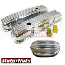 Sbc Chevy Nostalgic Aluminum Finned Tall Valve Covers 12 Air Cleaner Dress Up