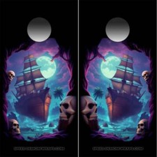 Cornhole Wraps Vinyl Decals Haunted Pirate Cove Skull and Bones Undead Skulls
