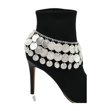 Women Retro Fashion Boot Bracelet Silver Metal Chain Coin Shoe Charm Fun Anklet