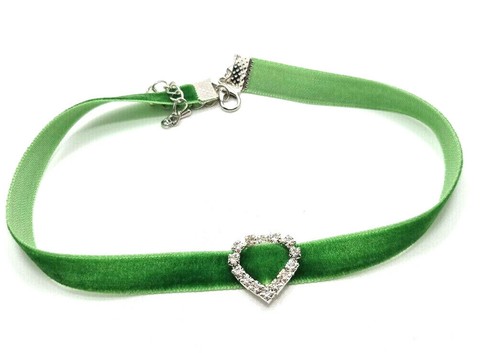 Velvet Choker Necklace Collar Clear Rhinestone Heart Charm Classic Free Postage - Picture 14 of 17