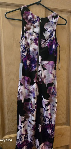Jennifer Lopez Midi Purple Floral Shadow Striped Sheath Dress 14 Sleeveless NWT - 第 4/7 張圖片