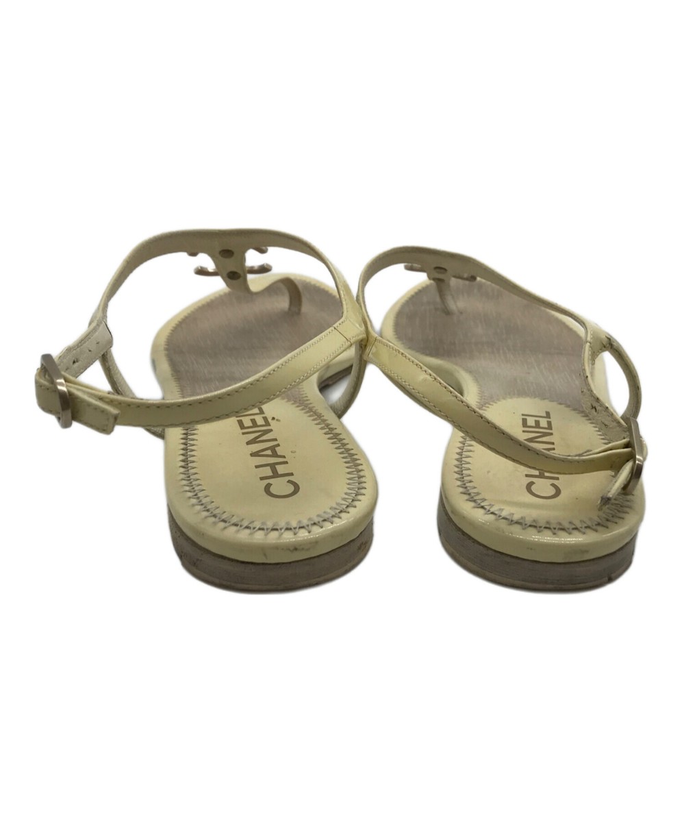 CHANEL Mules Sandals Frat Leather Beige EU36.5/US6.5 CC Logo