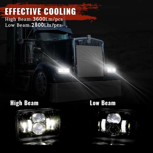 4pcs LED Headlights 4x6" For Kenworth T800 T400 T600 W900B W900L Classic 120 - Foto 5 di 11