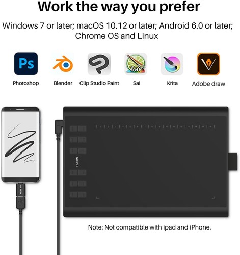 Inspiroy H1060P Drawing Tablet - 8192 Pressure Sensitivity, Battery-Free Stylus - Picture 7 of 11
