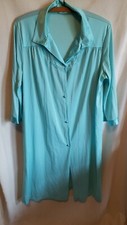 Vintage Vanity Fair House Coat Robe M Medium Nylon Pocket Aqua Blue