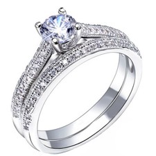 1.98 TCW Round Cut Moissanite Bridal Set Engagement Ring 14K White Gold Plated