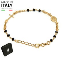rosario bracciale argento 925 bagno oro giallo 18KT cristallo nero uomo donna