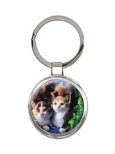 Cat : Gift Round Keychain Cute Animal Kitten Funny Friend Feline Pets Lover