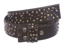 Inch Snap On Multi-rivet Studded Beveled Edged Full Grain Leather Belt Stra