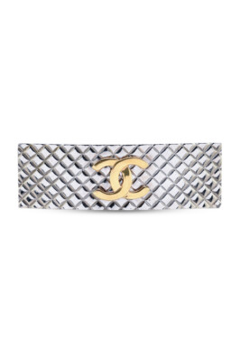Chanel Rare Vintage Iconic 98P Silver Matelasse CC Logo Hair 