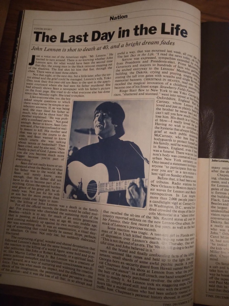 TIME MAGAZINE When the Music Died JOHN LENNON December 22, 1980