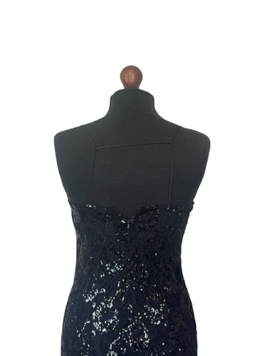 Black Sequin Lace Midi Dress, Size S (Bust 36") Strappy Side Slits Formal Party - Picture 6 of 13