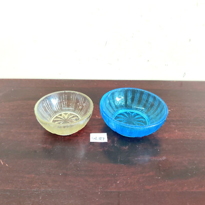 Vintage Aqua Blue & Clear Glass Bowl 2 Pcs Kitchen Decorative Collectible GL127
