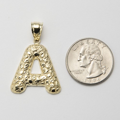 1 3/8" Nugget Design Bubble Initial Letter Pendant Real 10K Yellow Gold - Picture 3 of 5
