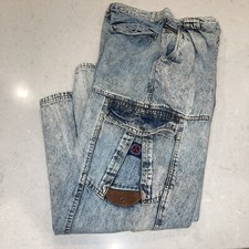 Men s Vintage 90s Bugle Boy Mountain Patrol Acid Wash Cargo Jeans sz 30M Blue