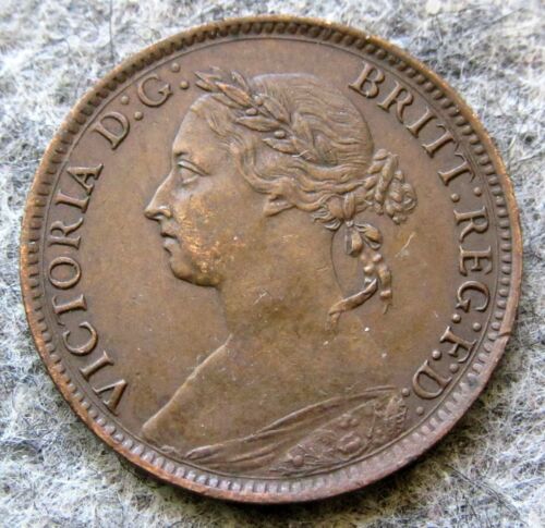 GREAT BRITAIN QUEEN VICTORIA 1884 FARTHING SEATED BRITANNIA, BRONZE - Picture 4 of 6