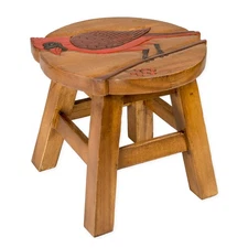 Cardinal Design Hand Carved Acacia Hardwood Decorative Short Stool