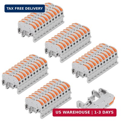 50PACK DIN Rail Terminal Blocks, Compact Wire Conductor Wiring Connectors for 24
