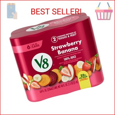 V8 Strawberry Banana 100% Fruit and Vegetable Juice, 8 fl oz Can (6 Pack)