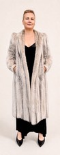 Black cross Mink Fur Coat Women&rsquo;s Grey Blue Full Swing Stroller Coat Vintage M