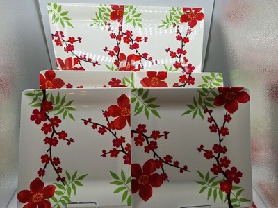 6 Bed Bath & Beyond Cherry Blossom Melamine Plates  Square Dinner 10 3/4  2013