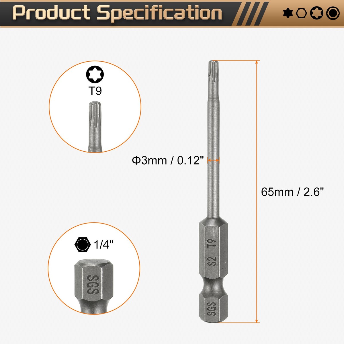 3pcs T9 Torx Head Screwdriver Bit 1/4