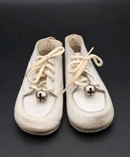 Vintage Unbranded Baby Leather Walking Shoes White With Bells