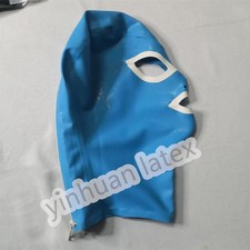 Latex Hood Rubber Mask Sky Blue with White Back Zip Fetish Cosply Costume