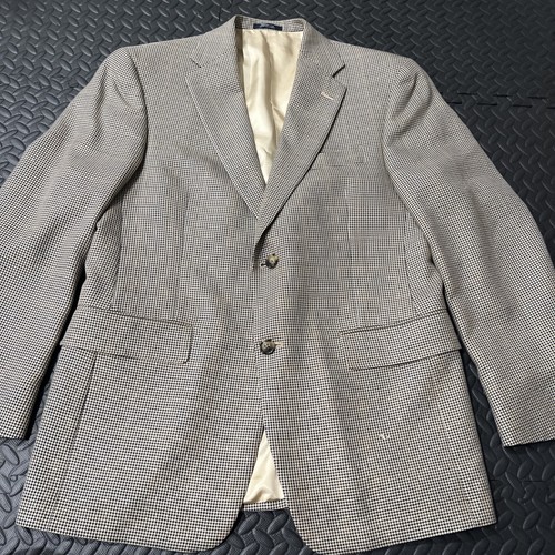 Hart Schaffner Marx Silk Wool Mens 38S Blazer Sportcoat Houndstooth Brown Beige