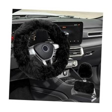 Fluffy Steering Wheel Covers Set, Fuzzy Wool Wheel Protector with Black
