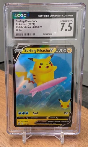 Surfing Pikachu V 008/025 - Holo - CGC 7.5: Near Mint+ - Pokemon Celebrations