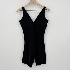 Leonisa Black Shapewear Bodysuit XL Sculpting Shorts V Neck Open Gusset Sleek