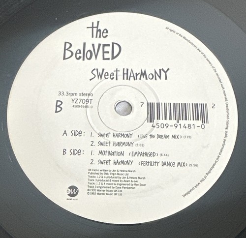 The Beloved - Sweet Harmony 12” Vinyl Record 1993 Synth Pop NM / VG - Imagen 5 de 6