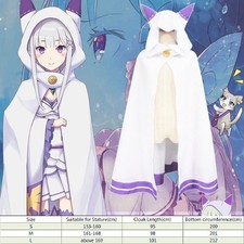 Anime Re:Zero Emilia Cosplay Hooded Cloak Cat Ears Cape Coat Uniform Costume #