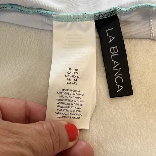 LA BLANCA Palm Print Off the Shoulder Ruffled Bandeau One Piece Swimsuit Size 10 - Picture 13 of 15